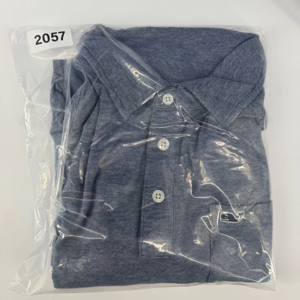 Vineyard Vines Boys XL 18 Edgartown Polo Shirt Blue Heathered Pima Stretch